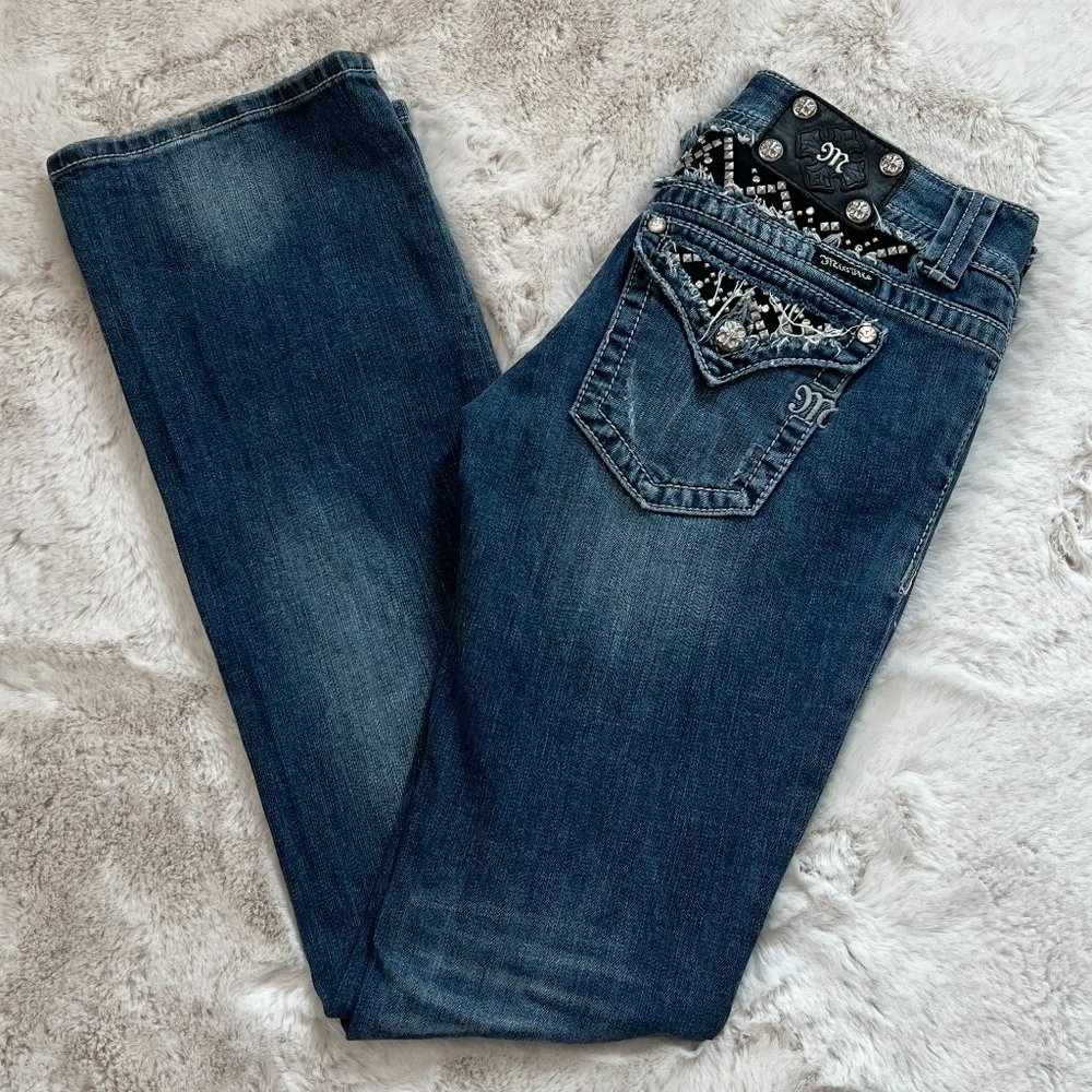 Miss Me Embellished Rivets and Crystal Bootcut Jeans Size 29